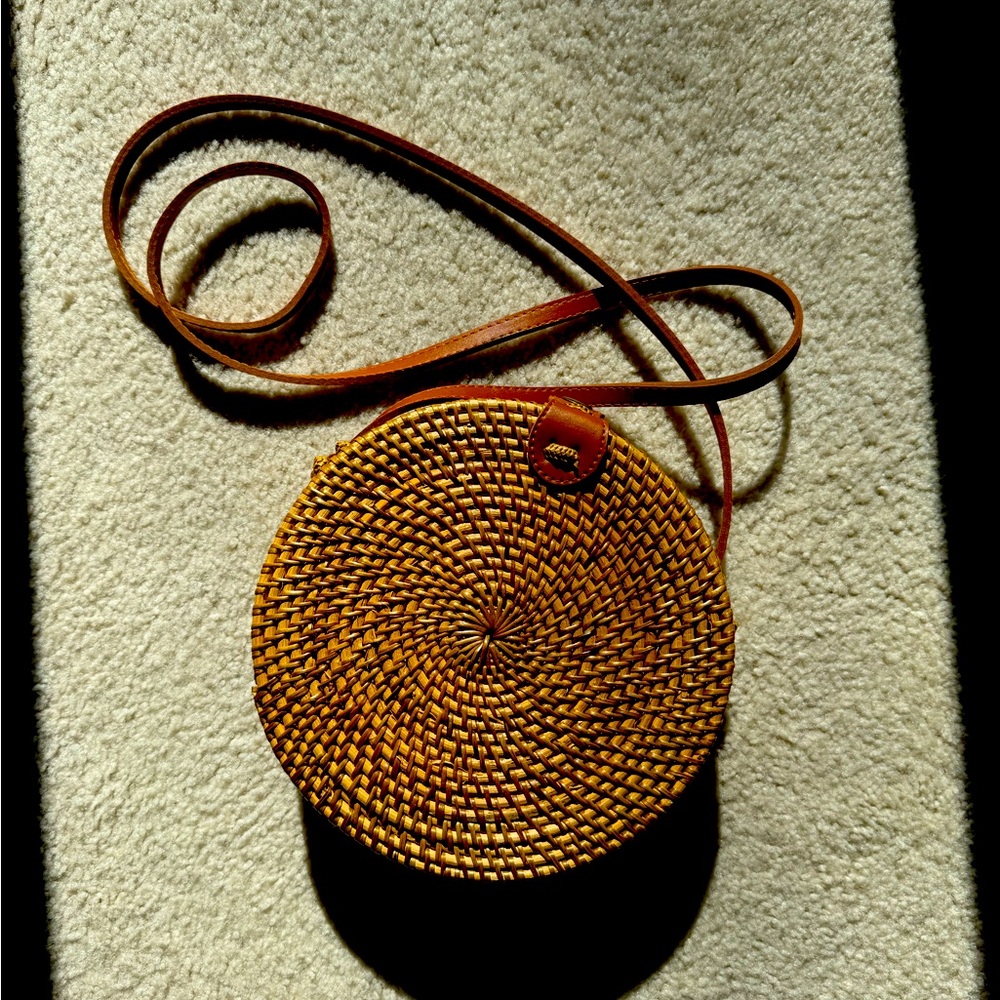 Wicker Brown Round Purse